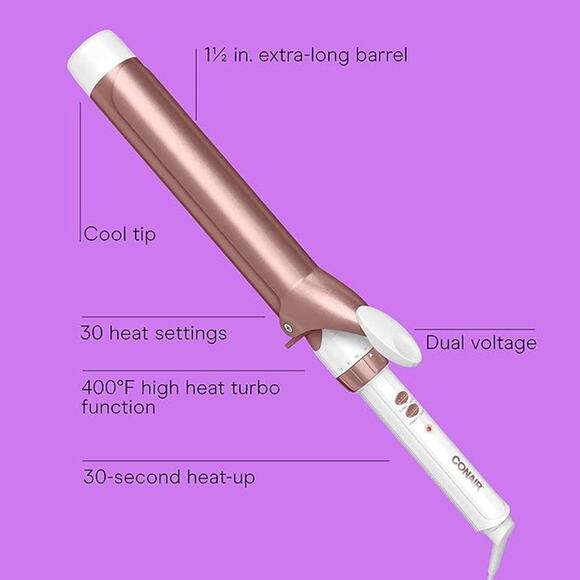 Conair Double Ceramic Curling Iron, 1 1/2" Extra-Long Barrel, Rose Gold - Picture 2 of 7